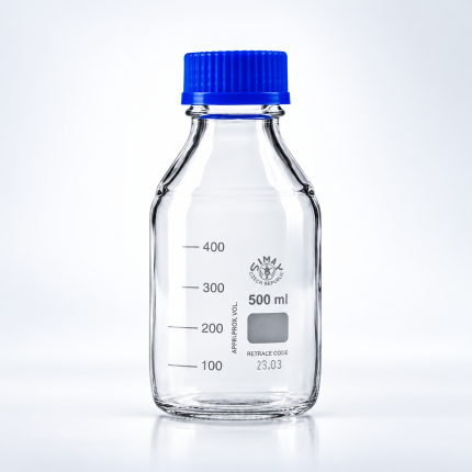 Simax Laboratory Bottle with Blue GL45 Cap, 500 mL — product image